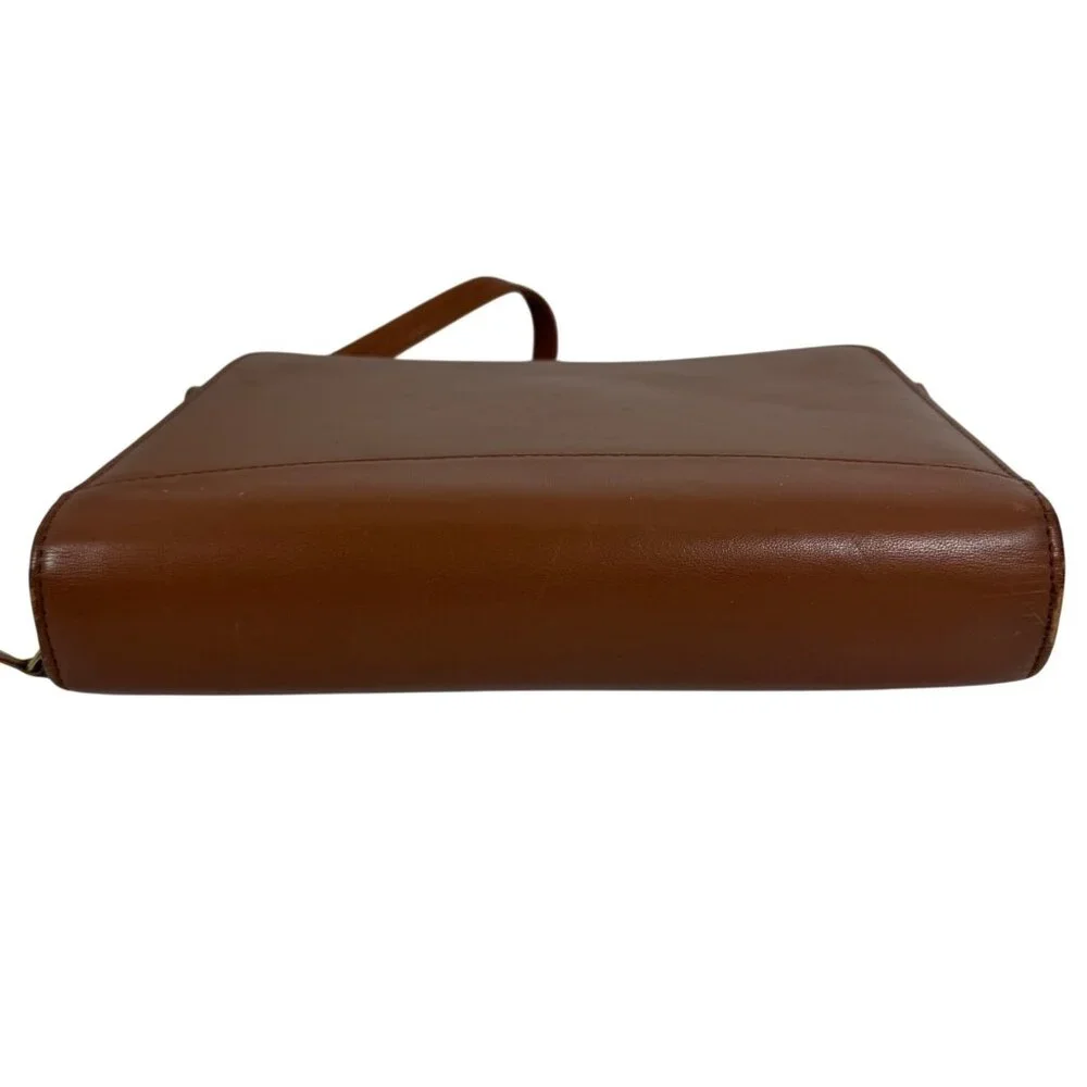 1990s FRANKLIN COVEY Crossbody Brown Leather Zip Around 7-Ring Planner 12215 USA